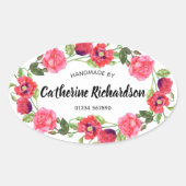 水彩赤とピンクの花リース楕円デザイン 楕円形シール (正面)
