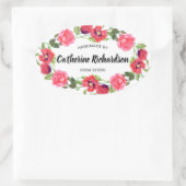 水彩赤とピンクの花リース楕円デザイン 楕円形シール (バッグ)