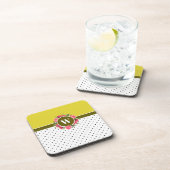 水彩赤とピンクの花リース水玉模様 コースター (右側)