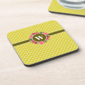 水彩赤とピンクの花リース水玉模様 コースター (左側)