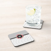 水彩赤とピンクの花リース水玉模様 コースター (右側)