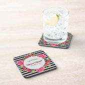 水彩赤とピンクの花リース結婚ズ コースター (右側)