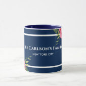 水彩赤とピンクの花濃紺 マグカップ (中央)