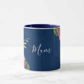 水彩赤とピンクの花濃紺 マグカップ (中央)