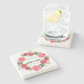 水彩赤とピンクフラワーズリースデザイン ストーンコースター (横)