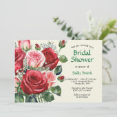 水彩赤とピンクローズブライダルシャワー 招待状 (スタンド正面)
