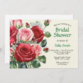 水彩赤とピンクローズブライダルシャワー 招待状 (正面/裏面)