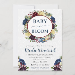 水彩赤と海軍の冬のリース赤ちゃんシャワー 招待状