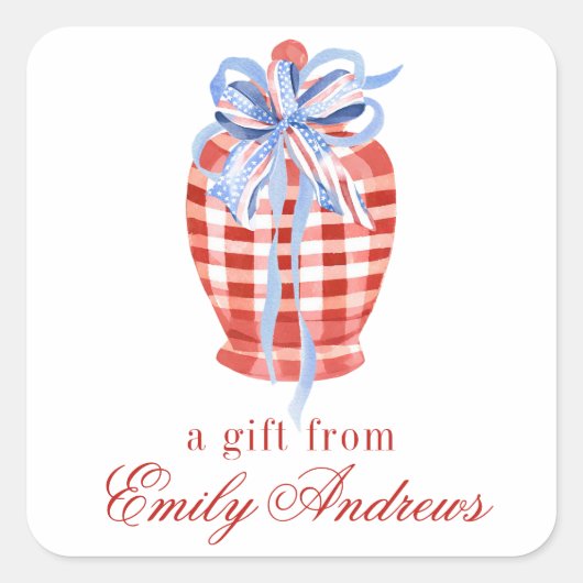 水彩赤と白のジンジャムボウジンジャージャー スクエアシール (正面)