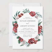 水彩赤と白のバラのフローラフレーム結婚ズ 招待状 (正面)