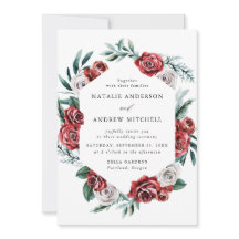 水彩赤と白のバラのフローラフレーム結婚ズ