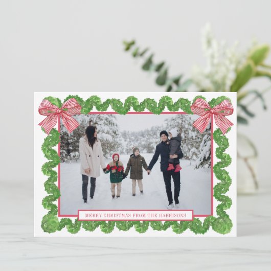 水彩赤と白の弓ガーランドの写真 シーズンカード (スタンド正面)