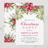 水彩赤と白ポインセチアのクリスマスパーティー 招待状 (正面/裏面)