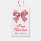 水彩赤と白弓ストライプの ギフトタグ (正面)