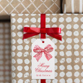 水彩赤と白弓ストライプの ギフトタグ