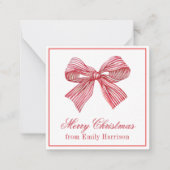 水彩赤と白弓ストライプの ノートカード (正面)