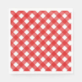 水彩赤と白格子紙ナプキン スタンダードランチョンナプキン