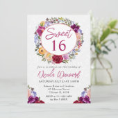 水彩赤と紫のリース甘い16 招待状 (スタンド正面)