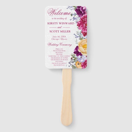 水彩赤と紫の結婚花 ハンドファン (正面)