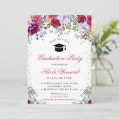 水彩赤と紫の花の卒業作品 招待状 (スタンド正面)