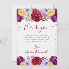 水彩赤と紫の花キンセアニェラ サンキューカード