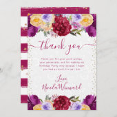 水彩赤と紫の花誕生日 サンキューカード (正面/裏面)