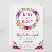 水彩赤と紫の花輪のベビーシャワー 招待状 (正面)