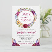 水彩赤と紫の花輪のベビーシャワー 招待状 (スタンド正面)