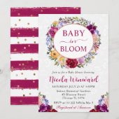 水彩赤と紫の花輪のベビーシャワー 招待状 (正面/裏面)