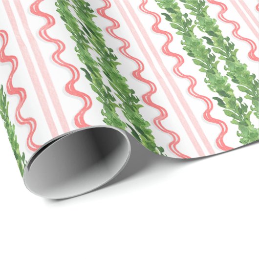 水彩赤と緑のクリスマスガーランド ラッピングペーパー (ロールコーナー)