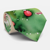 水彩赤と緑のクリスマスツリーオーナメント ネクタイ (ロール)