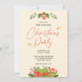 水彩赤と緑のクリスマスディナーパーティー 招待状 (正面)