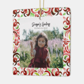 水彩赤と緑のクリスマスフォト セラミックオーナメント (左)