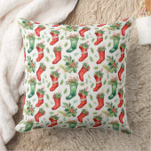 水彩赤と緑のストッキング クッション (ブランケット)