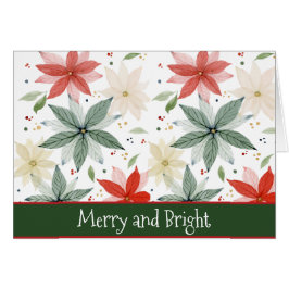 水彩赤と緑のポインセチアのクリスマス