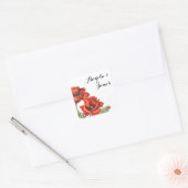 水彩赤と緑のポピー結婚の花2 スクエアシール (封筒)