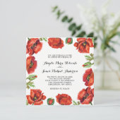 水彩赤と緑のポピー結婚の花2 招待状 (スタンド正面)