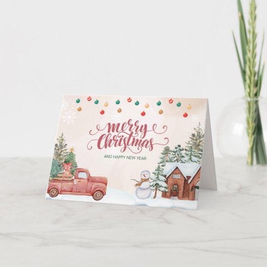 水彩赤と緑のメリークリスマス カード (正面)