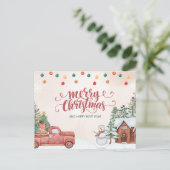 水彩赤と緑のメリークリスマス シーズンポストカード (スタンド正面)