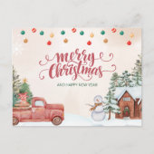 水彩赤と緑のメリークリスマス シーズンポストカード (正面)