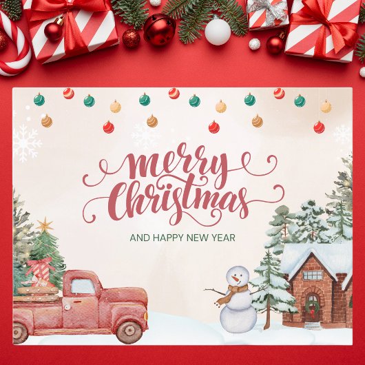 水彩赤と緑のメリークリスマス シーズンポストカード