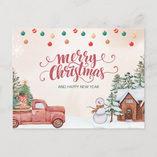 水彩赤と緑のメリークリスマス ポストカード (正面)