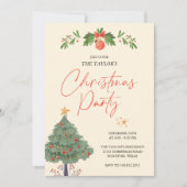 水彩赤と緑の木のクリスマスパーティー 招待状 (正面)