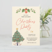 水彩赤と緑の木のクリスマスパーティー 招待状 (スタンド正面)