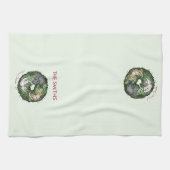 水彩赤と緑の猫のクリスマス キッチンタオル (横)