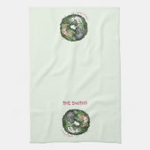 水彩赤と緑の猫のクリスマス キッチンタオル (縦)