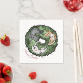 水彩赤と緑の猫のクリスマス スタンダードカクテルナプキン (インサイチュ)