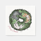 水彩赤と緑の猫のクリスマス スタンダードカクテルナプキン (正面)