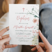 水彩赤と緑の花娘バプテスマ 招待状