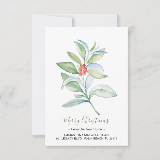 水彩赤と緑クリスマスカードを移動 出欠カード (正面)